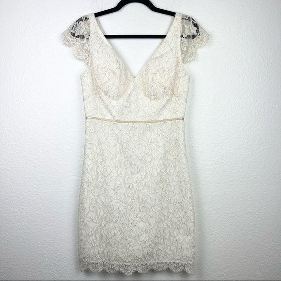 JENNY YOO Beckett Lace Dress, Ivory and Metallic Gold Lace, Size 4 - Picture 2 of 10